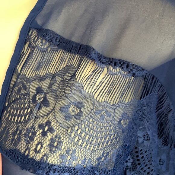 Designer Swimwear Lace Trim Cover-up Kimono Wrap M Navy - Picture 3 of 10